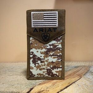 ARIAT Canvas & Leather Flag Rodeo Wallet Brown